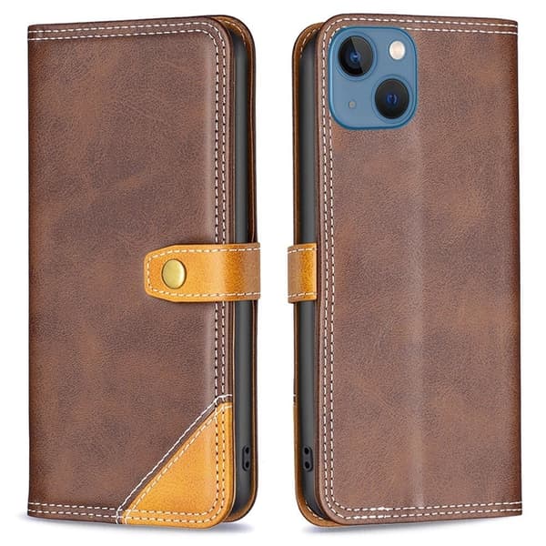 BINFEN to-farvet iPhone 13 Mini læderetui - Brun Brown