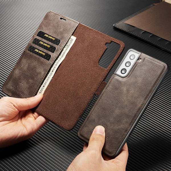DG.MING Samsung Galaxy S21 Plus 2-i-1 plånboksfodral - Grå Silvergrå