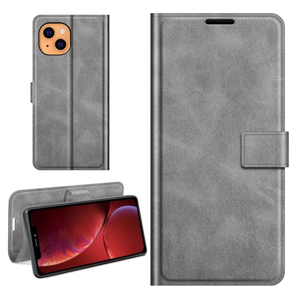 Hållbart konstläder iPhone 13 Mini fodral med plånbok - Silver/Grå Silvergrå