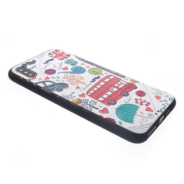 iPhone Xs Max etui med præget mønster - Cartoon London Elements Multicolor