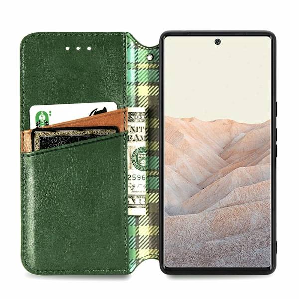 Läder Google Pixel 6 fodral med romb-design - Grön Grön