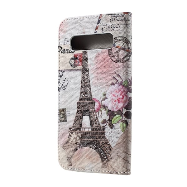 Samsung Galaxy S10 kryds tekstur læder flip etui - Eiffeltårnet Multicolor