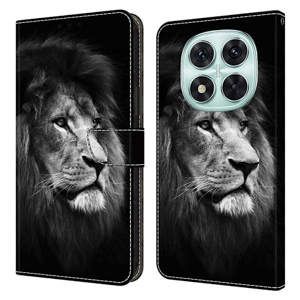 Xiaomi Redmi Note 14 Pro+ 5G plånboksfodral mönster tryck stativ läder flip telefonskal - Lejon Silvergrå