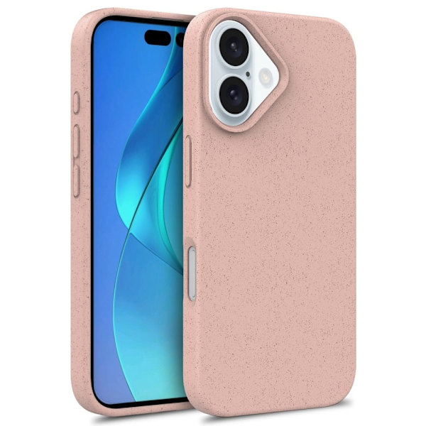 Til iPhone 16 Plus Etui Hvedestrå+TPU Telefoncover Komposterbart - Lyserød Pink