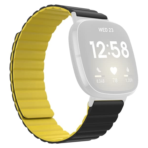 Fitbit Sense 2 / Versa 4 silikonikellon hihna - Musta / Keltainen Yellow