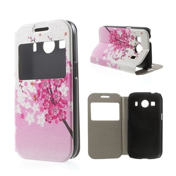 Moberg View Læder Etui Til Samsung Galaxy Ace 4 - Blomme Blomsterflor Multicolor
