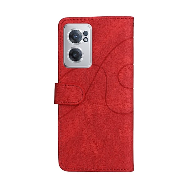Texturerat läder OnePlus Nord CE 2 5G fodral med handledsband - Röd Röd