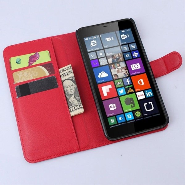 Moen Microsoft Lumia 640 XL Nahkakotelo Korttitaskuilla - Punain Red