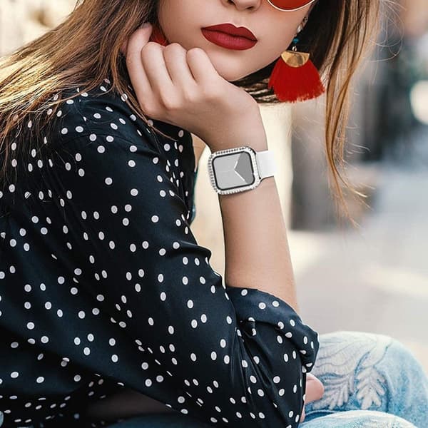 Apple Watch 40mm rhinestone décor cover + tempered glass - Silver Silvergrå