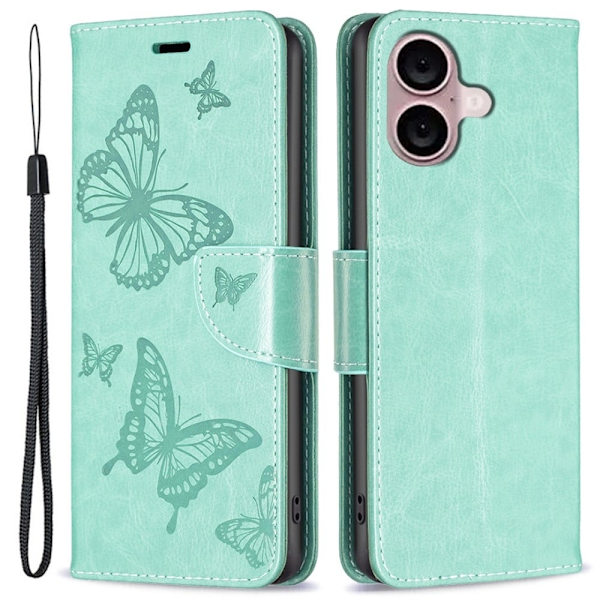 Butterfly iPhone 16 nahkakotelo - Vihreä Green