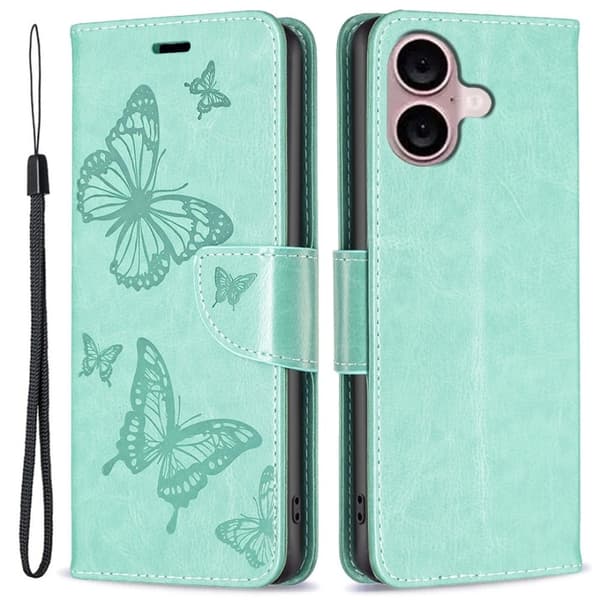 Butterfly iPhone 16 skinnveske - Grønn Green