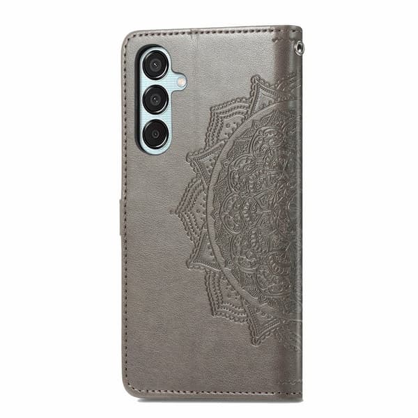 Mandala Samsung Galaxy M15 nahkakotelo - Harmaa Silver grey