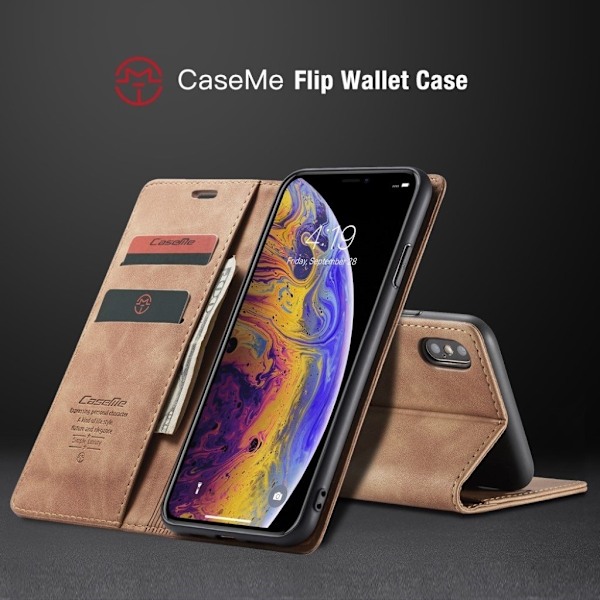 CASEME iPhone Xs Max plånboksfodral i läder - khaki Beige