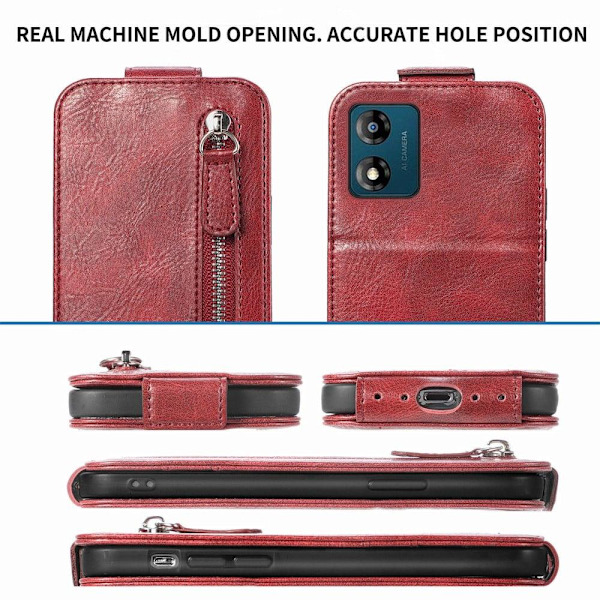 Vertical Flip Phone Suojakotelo With Zipper For Motorola Moto E13 - Punainen Red
