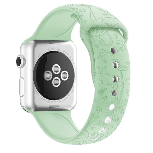Apple Watch (41mm) sød urrem i silikone med tryk - Grøn Fugl Green