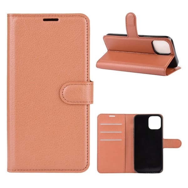 Litchi Texture Leather Wallet Shell Stand Phone Case iPhone 12 Pro Max 6.7 inch - [Motif] Brown