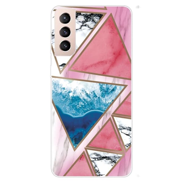 Marble Samsung Galaxy S22 Plus Etui - Hvid / Blå / Rose Trekant Multicolor