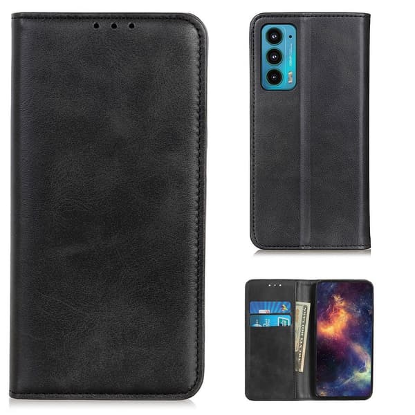 Motorola Edge (2021) flip etui i ægte læder med pung – Sort Black