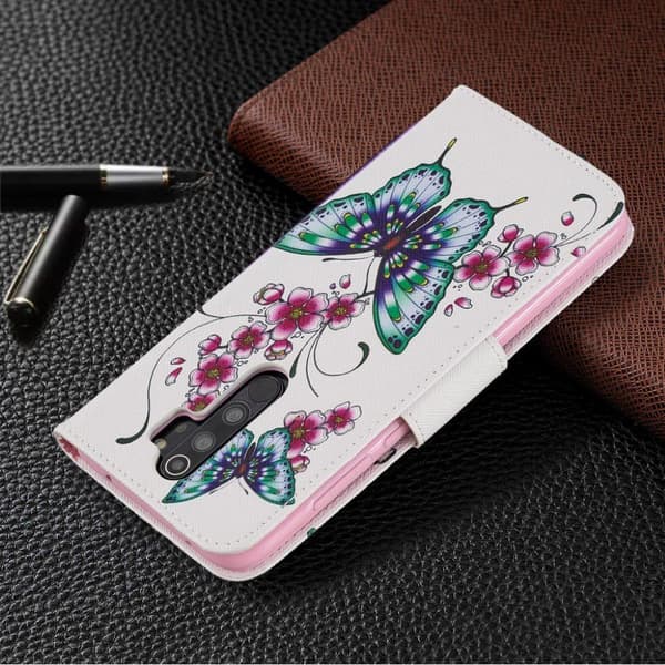 Wonderland Xiaomi Redmi Note 8 Pro Etui - Grønne Sommerfugler og Blomster Multicolor