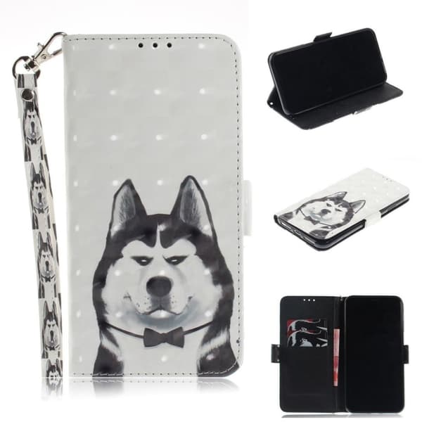 iPhone 9 Plus mobilfodral syntetläder silikon plånbok stående tryckmönster - Hund multifärg