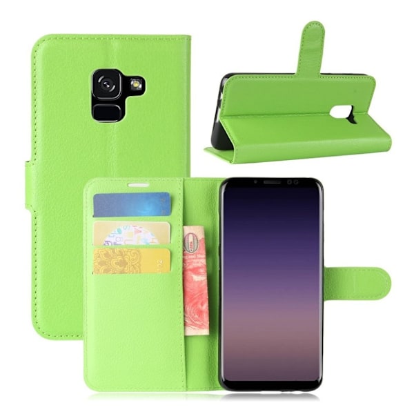 Samsung Galaxy A8 (2018) litchi skin PU læder flip etui - Grøn Green