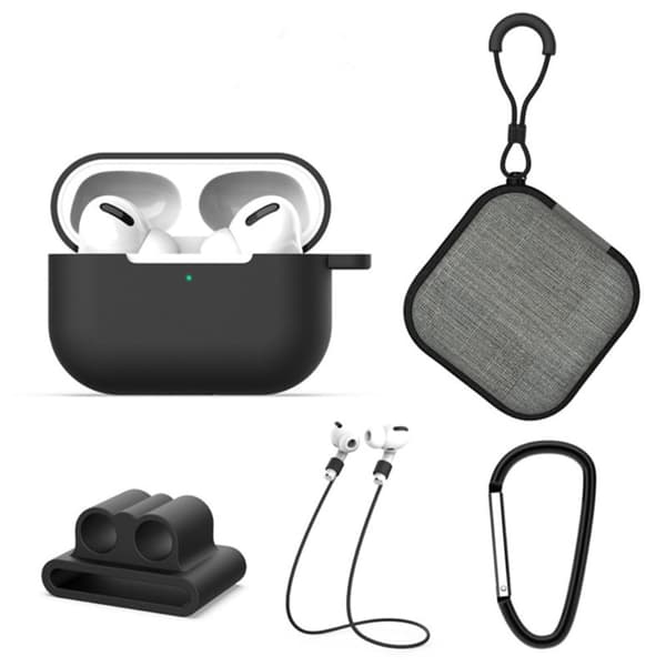 AirPods Pro 2 silikoneetui sæt med holder og rem/spænde - Sort Black