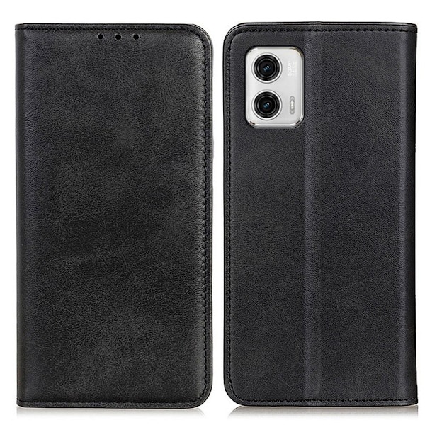 Flip Etui med Pung i Ægte Læder til Motorola Moto G73 - Sort Black