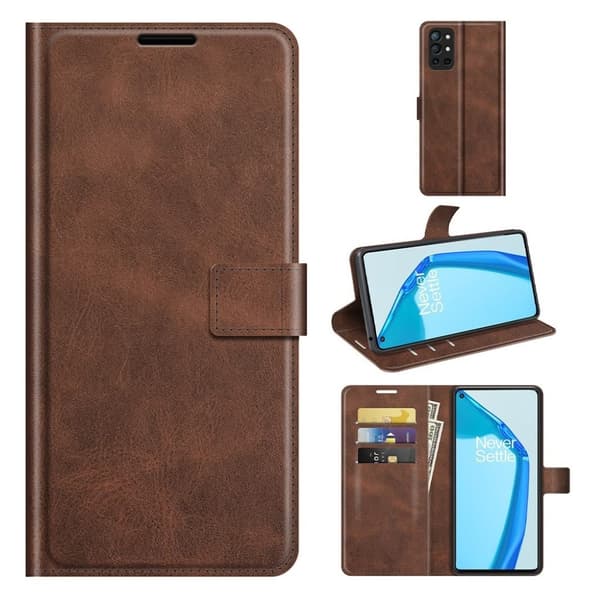 Wallet-style Lær Etui til OnePlus 9R - Kaffe Brown