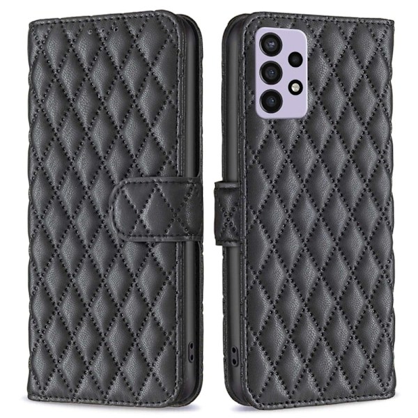 Rhombus Mønster Matte Flip Case til Samsung Galaxy A72 5G - Sort Black