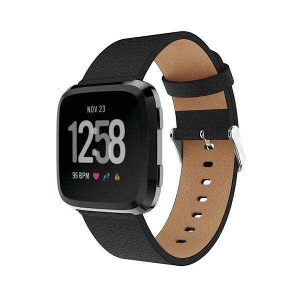 Fitbit Versa klockarmband litchi textur genuin läder reglerbart - Svart Svart