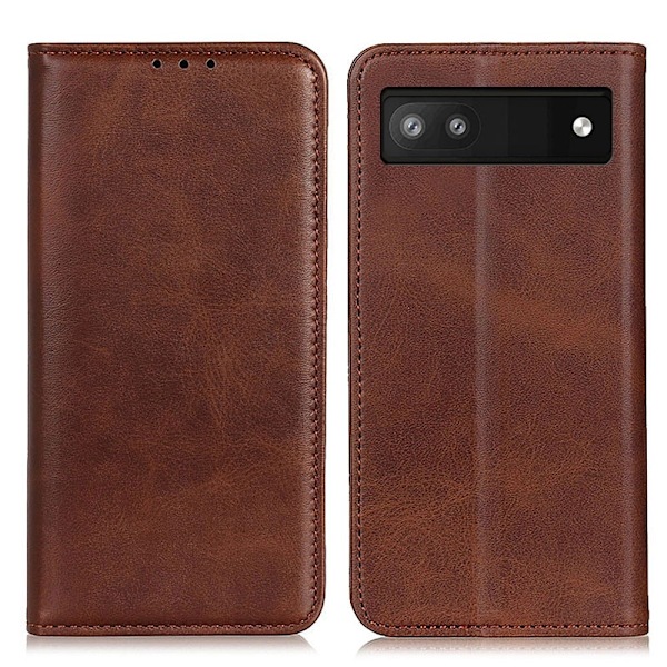 Flip Etui med Pung i ægte Læder til Google Pixel 6a - Kaffe Brown