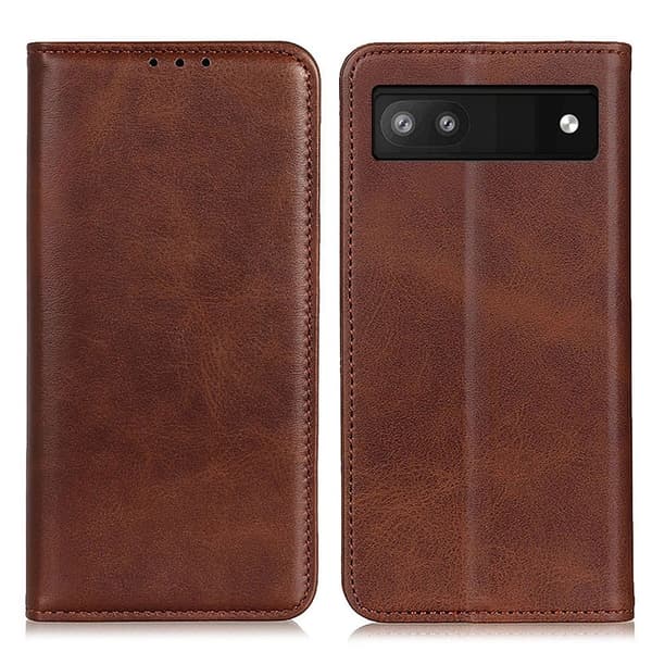 Flip Etui med Pung i Ekte Lær til Google Pixel 6a - Kaffe Brown
