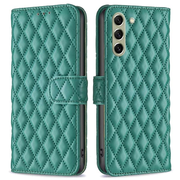 Rombemønster, matt flip-deksel for Samsung Galaxy S21 FE - Grønn Green
