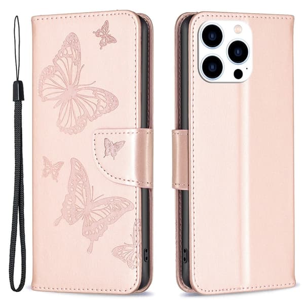 Butterfly iPhone 15 Pro Flippetui - Rose Gull Pink