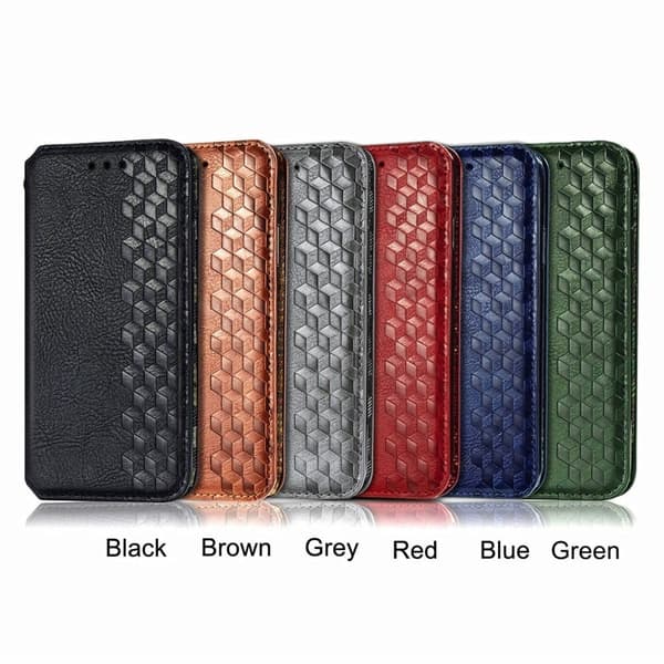 Lær Etui med A Stilfull Rhombus Imprint til iPhone 13 Pro Max - Grå Silver grey