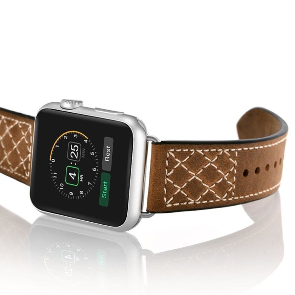 Apple Watch Series 5 44mm gitter stil ægte læder urrem Brown