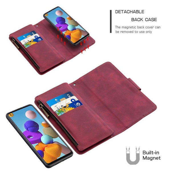 Premium Pung Samsung Galaxy A21s Flip Etui - Rød Purple