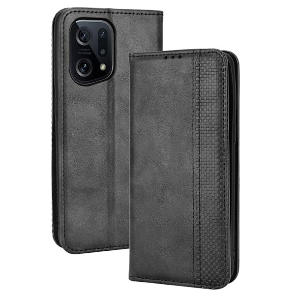 Bofink Vintage Oppo Find X5 læderetui - Sort Black