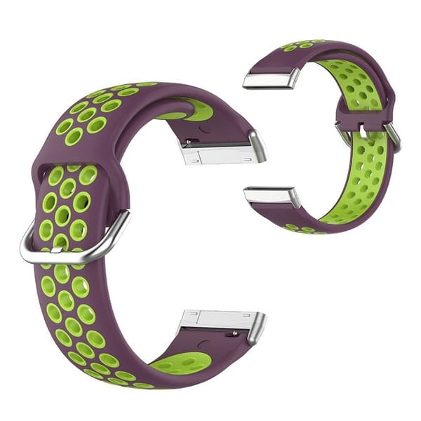 Fitbit Sense / Versa kaksivärinen silikoninen kellonauha - Violetti / Lime Multicolor