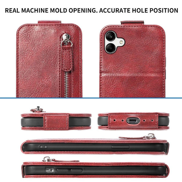 Vertical Flip Phone Etui med Zipper til Samsung Galaxy A04 - Rød Red
