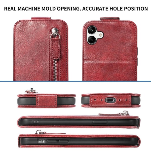 Vertical Flip Phone Suojakotelo With Zipper For Samsung Galaxy A04 - Punainen Red