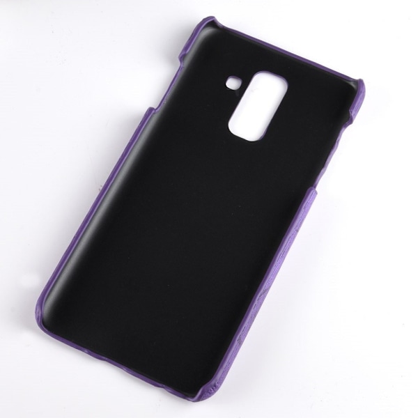 Samsung Galaxy A6 Plus (2018) mobilskal plast syntetläder trätextur - Lila Lila
