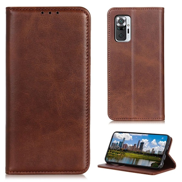 Wallet-style ægte Læder Flipcase til Xiaomi Redmi Note 10 Pro / Pro Max - Kaffe Brown