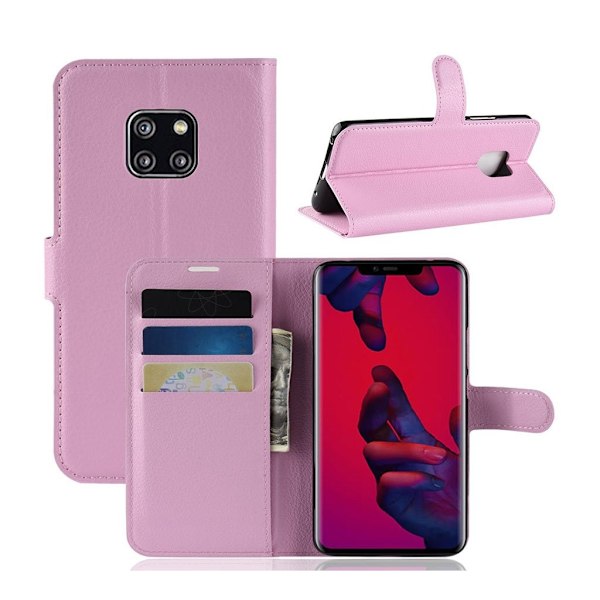 Huawei Mate 20 Pro mobiletui i kunstlæder med pung og Litchi tekstur - Lyserød Pink
