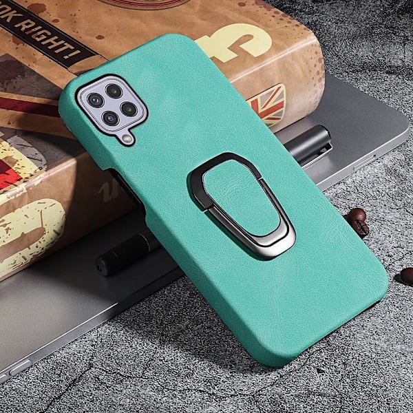 Stötsäkert läderfodral med oval kickstand för Samsung Galaxy A22 4G - Matcha Grön Grön