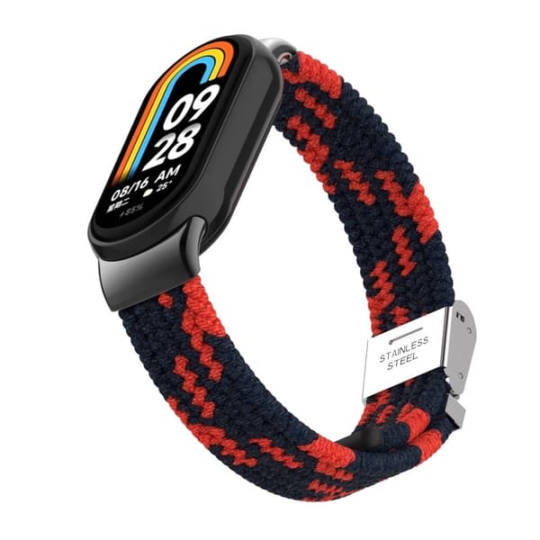 Elastisk nylonrem med fletning til Xiaomi Smart Band 8 - Sort / Rød Red