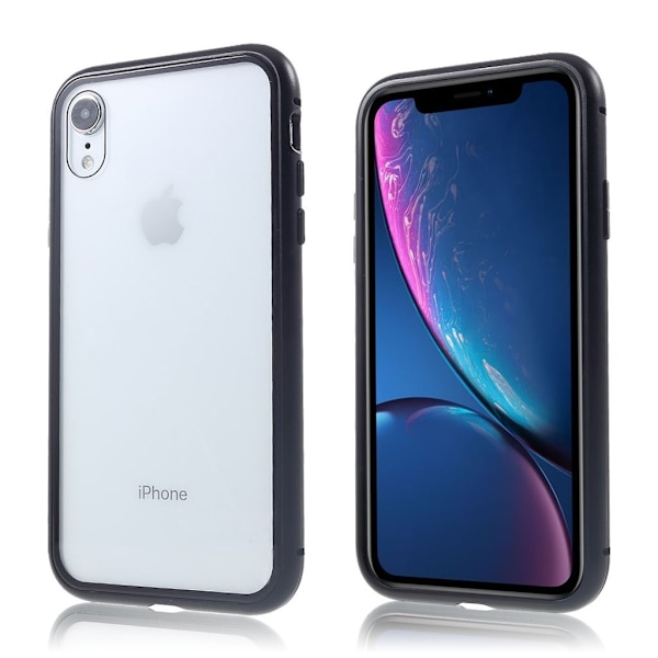 iPhone Xr magneettinen metalli kehys ja karkaistu lasi suojakuori - Musta Black