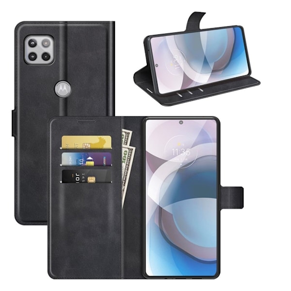 Wallet-style Læder Etui til Motorola One 5g Ace - Sort Black