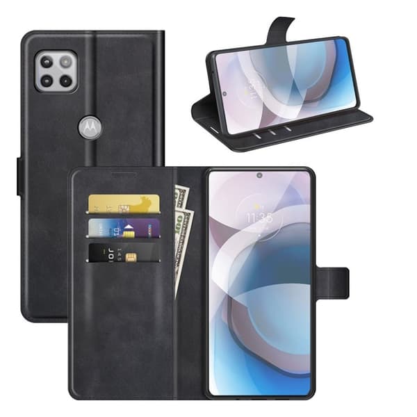 Wallet-style Lær Etui til Motorola One 5G Ace - Svart Black