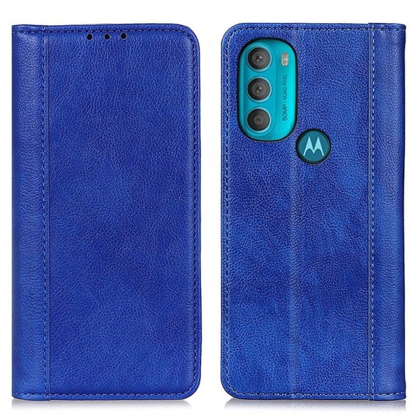 Motorola Moto G71 5G ægte læderetui med magnetisk lukning - Blå Blue